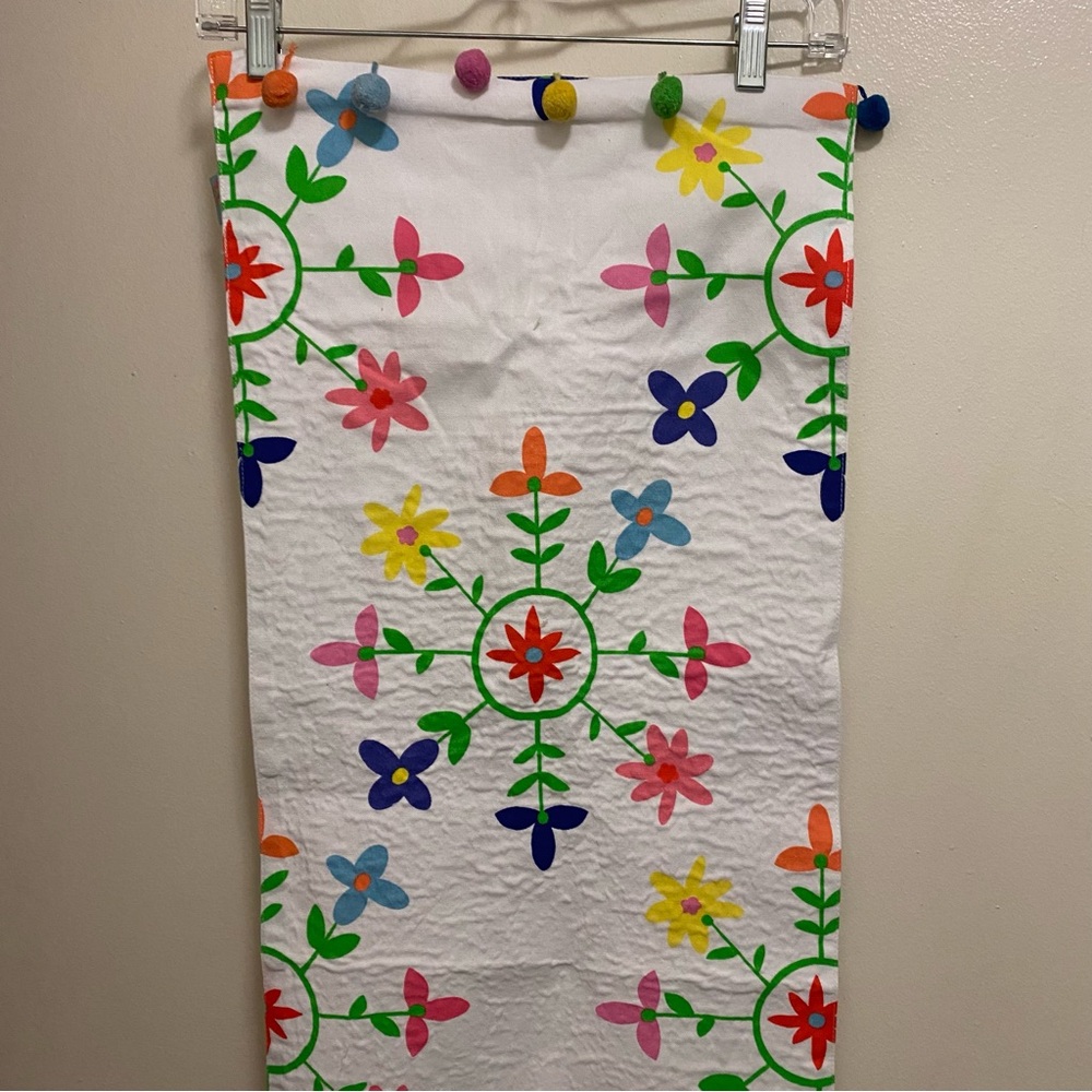 H For Happy 70x13 Tablerunner 70” Long White MulticolorSpring Floral Print READ